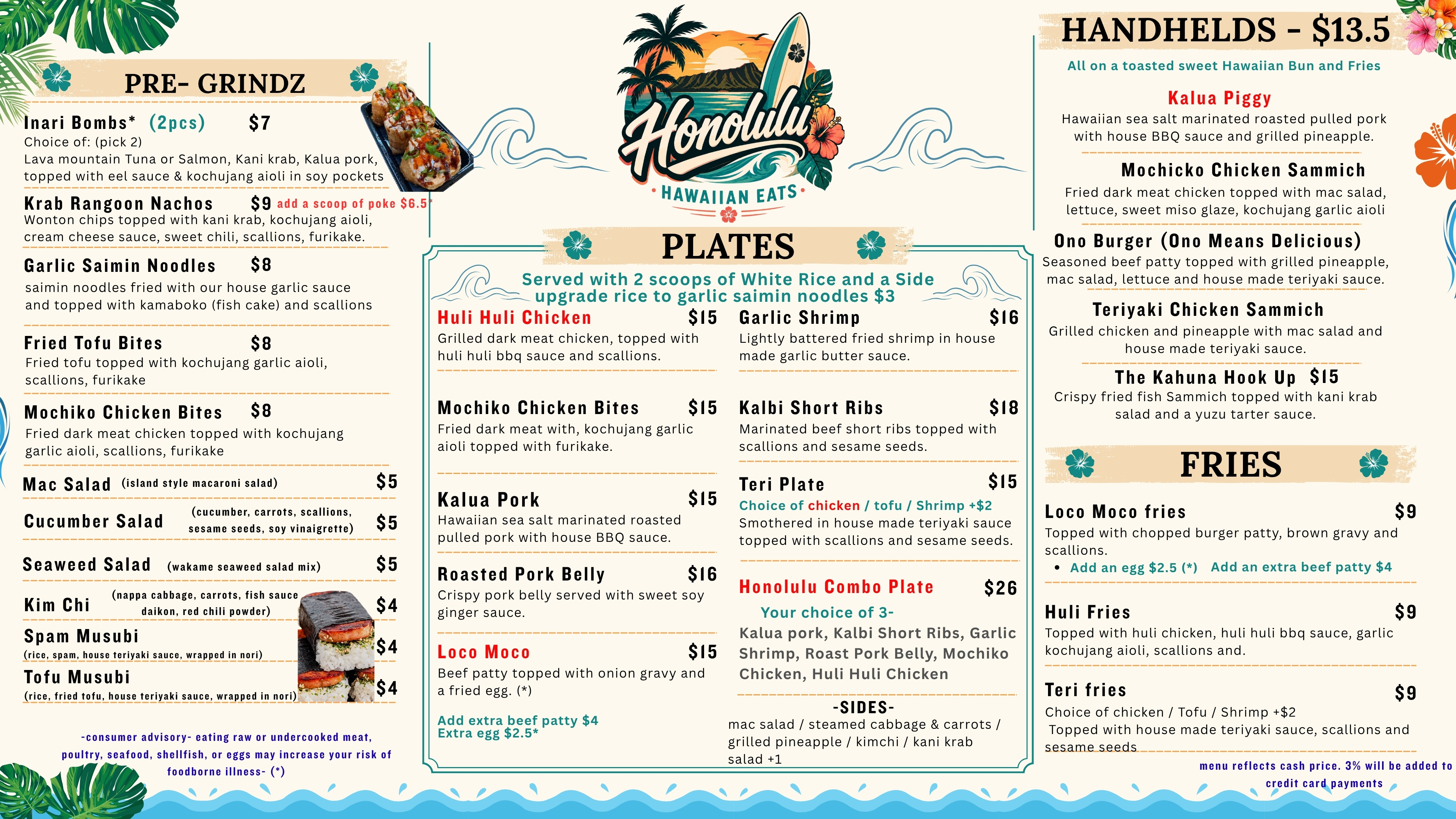 Honolulu Hawaiian Eats menu page 1